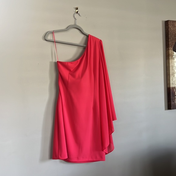 Belle Badgley Mischka Maya One Shoulder Drape Sleeve Dress - Picture 4 of 12